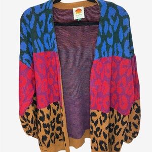 FARM Rio Cardigan Women’s S Vibrant Animal Print Cozy Oversized Cardigan